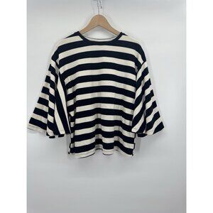 Womens XLarge Striped Tee Flare Sleeve Parisian Preppy Retro Cottage Minimalist